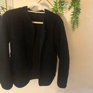 Faux shearling fur collarless jacket